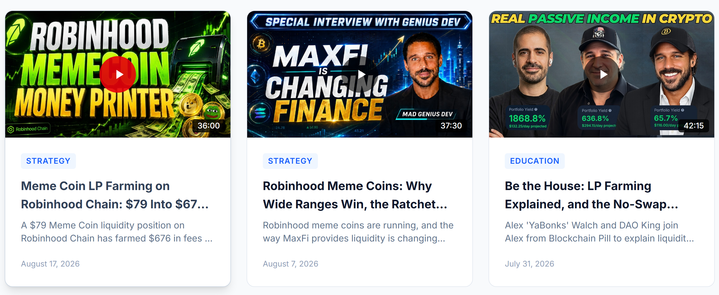 MaxFi strategy videos on meme coin LP farming and passive income in crypto